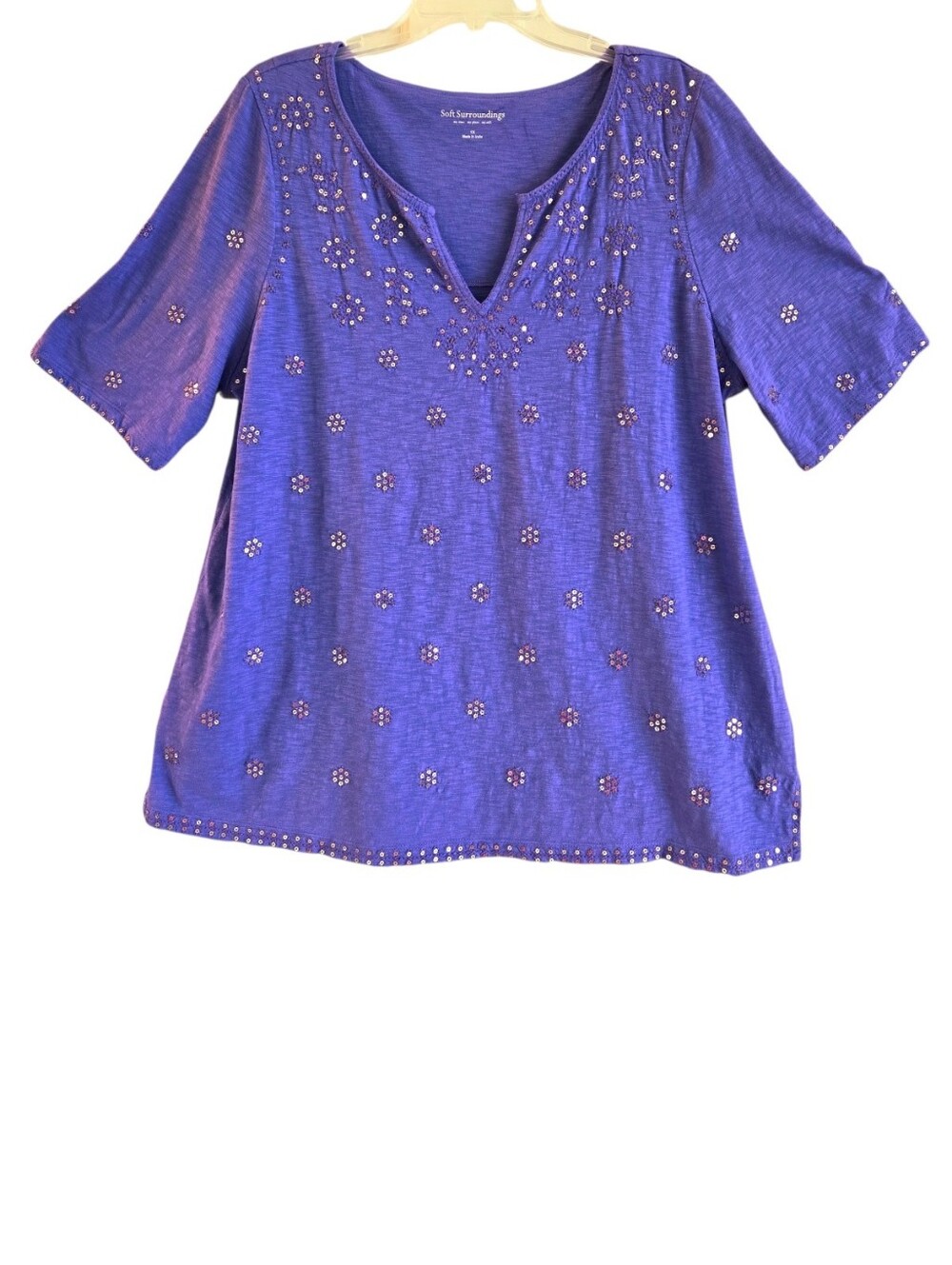 Soft Surroundings Sequin Tunic Top 1X Purple Split V-Neck - Picture 2 of 12
